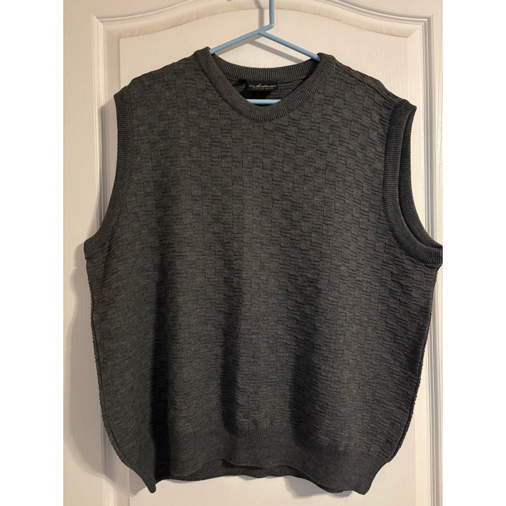 Arturo Garibaldi Charcoal Grey Merino Wool Blend Textured V-Neck Sweater Vest